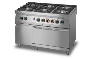 Kuchnia gazowa 6-palnikowa z piekarnikiem elektrycznym z termoobiegiem GN2/1 i szafką | Lozamet