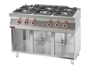 Kuchnia gazowa 6 - palnikowa na podstawie szafkowej otwartej | Kromet