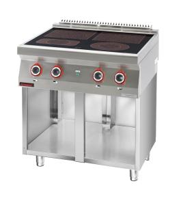 Kuchnia elektryczna ceramiczna 4 pola 2x4kW + 2x2,1kW na podstawie szafkowej otwartej | Kromet