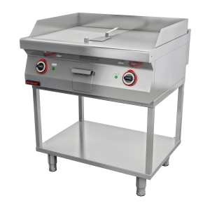 Płyta grillowa 1/2gł. + 1/2ryf. chromowana 800 mm 9,6kW na podstawie szkieletowej | Kromet