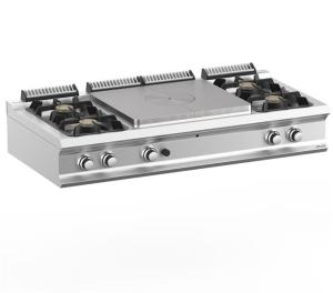 Kuchnia gazowa 2 x 2 palnikowa z  centralną płytą grzewczą, nastawna, DominaPro 700 | Hendi