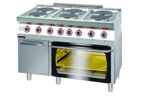 Kuchnia elektryczna z piekarnikiem elektrycznym moduł  3xGN 1/1 6x2,6kW + 3,5 kW (piekarnik) na szafce z drzwiami | Kromet