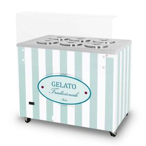 Dystrybutor do lodów | witryna do lodów | konserwator | retro | 6 tub | okrągłe kuwety | 1063x670x895 mm | GELATO POZETTI 6 PASTEL BLUE | Resto Quality