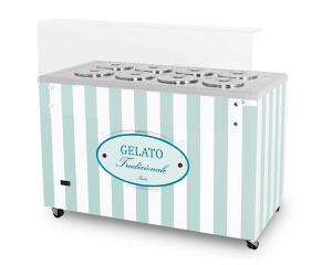 Dystrybutor do lodów | witryna do lodów | konserwator | retro | 8 tub | okrągłe kuwety | 1283x670x895 mm | GELATO POZETTI 8 PASTEL BLUE | Resto Quality