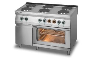 Kuchnia elektryczna 6-płytowa z piekarnikiem elektrycznym z termoobiegiem GN1/1 i szafką | Lozamet