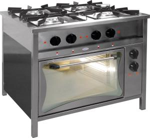 Kuchnia gazowa 4-palnikowa 20,5 kW + płomień pilotujący z piekarnikiem elektrycznym 5,1 kW 900x700x850 mm TGP-4720/PKE-3 | Egaz