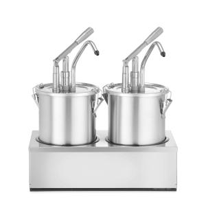 Zestaw: 2 x Pojemnik ze stali nierdzewnej do sosów z dyspenserem i podstawa z adapterem, HENDI, 9L, 400x200x(H)440mm Wariant podstawowy | Hendi