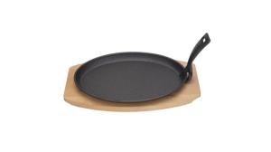 Półmisek żeliwny z drewnianą podstawą i uchwytem, HENDI, czarny, 280x140x(H)30mm Wariant podstawowy | Hendi