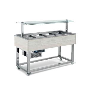 Bar sałatkowy 6xGN 1/1 200 mm z oświetleniem LED, kolor Wenge, ciąg wydawczy  | Redfox