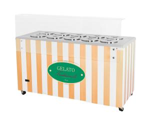 Dystrybutor do lodów | witryna do lodów | konserwator | retro | 10 tub | okrągłe kuwety | 1503x670x895 mm | GELATO POZETTI 10 BEIGE