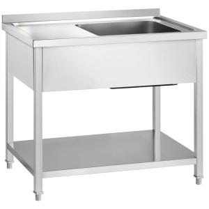 Stół ze zlewem jednokomorowym (P) z półką 1000x600x850 mm skręcany | Gredil
