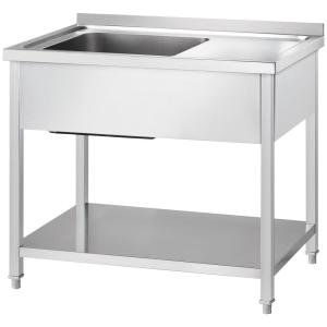 Stół ze zlewem jednokomorowym (L) z półką 1200x600x850 mm skręcany | Gredil
