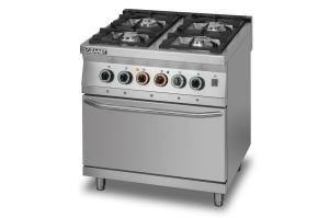 Kuchnia gazowa 4-palnikowa z piekarnikiem elektrycznym z termoobiegiem GN2/1 | Lozamet
