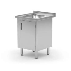 Hendi Stół ze zlewem i szafką z drzwiami na zawiasach - spawany 600x600x(H)850 | Hendi
