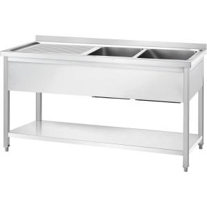 Gredil Stół ze zlewem dwukomorowym (P) z półką 1400x600x850 mm skręcany | Gredil