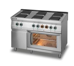 Kuchnia elektryczna 6-płytowa z piekarnikiem elektrycznym z termoobiegiem GN1/1 i szafką | Lozamet