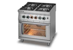 Kuchnia gazowa 4-palnikowa z piekarnikiem elektrycznym z termoobiegiem GN1/1 | Lozamet