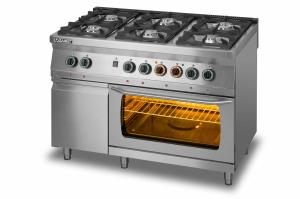 Kuchnia gazowa 6-palnikowa z piekarnikiem elektrycznym GN2/1 i szafką | Lozamet