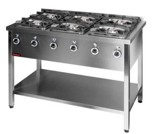 Kuchnia gazowa na podstawie otwartej 6-palnikowa 3x4,5kW + 3x7,5kW | Kromet