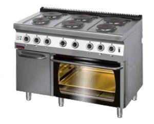 Kuchnia elektryczna z piekarnikiem elektrycznym 6x2,6kW + 6,5kW (piekarnik) na szafce z drzwiami | Kromet