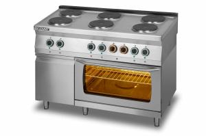 Kuchnia elektryczna 6-płytowa z piekarnikiem elektrycznym GN2/1 i szafką | Lozamet